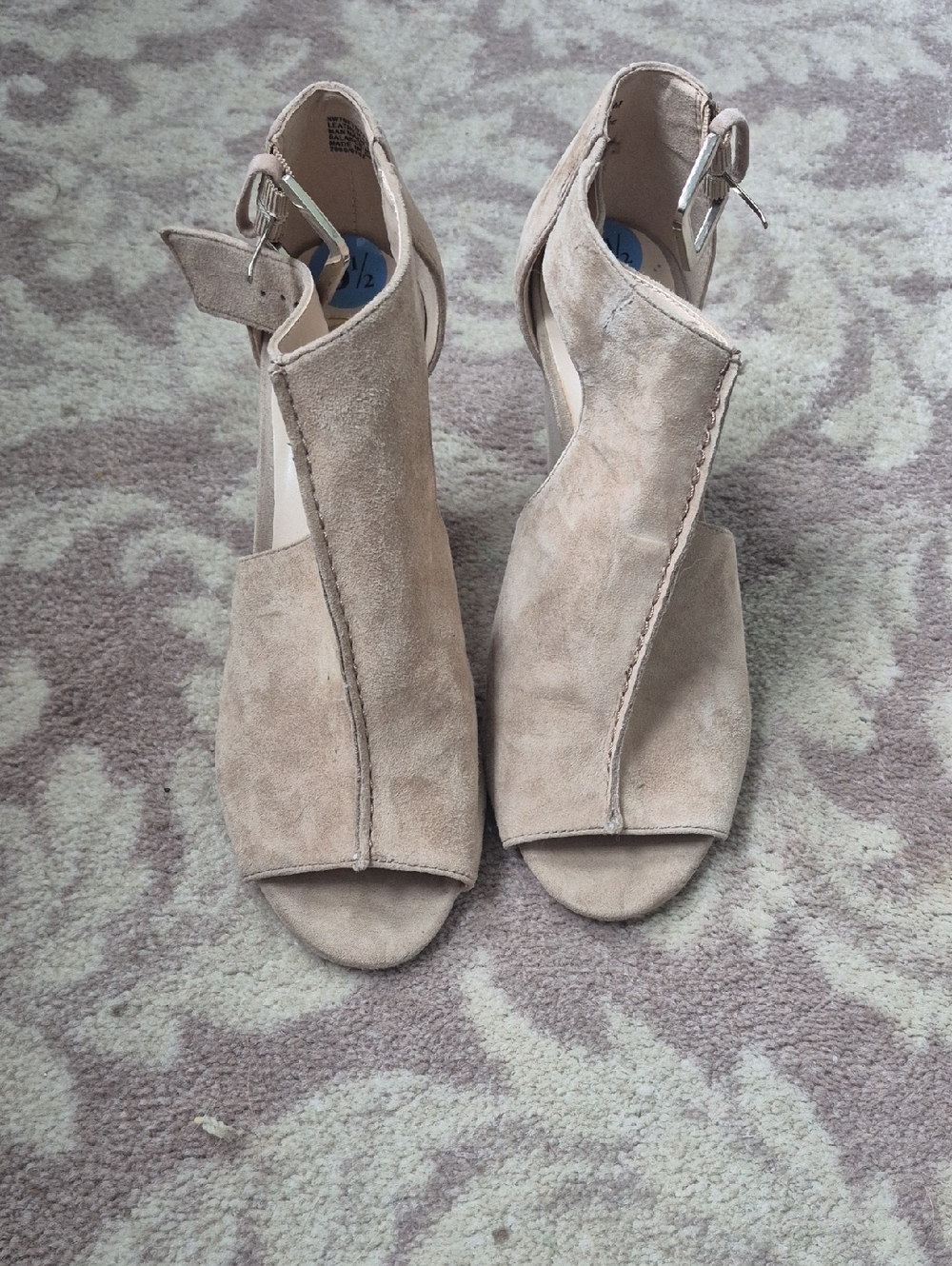 Nine West Taupe Suede Open-Toe Ankle Strap Heels